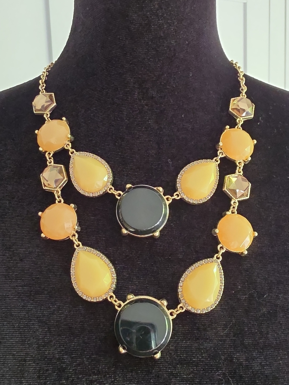 INC International Concepts Yellow and Black Two-Tier Statement Necklace